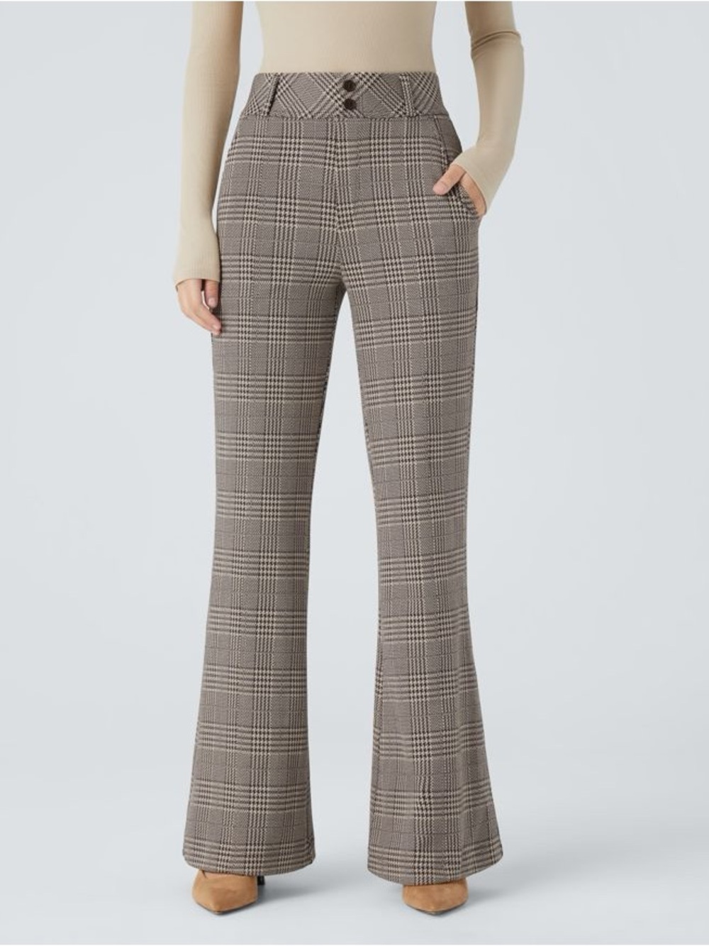 HALARA Flex™ High Waisted Decorative Pocket Houndstooth Plaid Work Flare